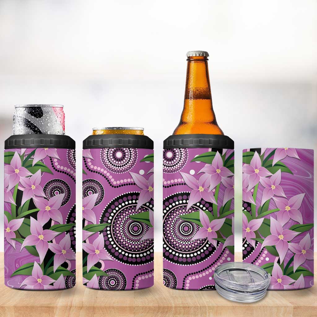 Australia Boronia 4 in 1 Can Cooler Tumbler Aussie Native Flowers Indigenous Art - Aussie Hoodie