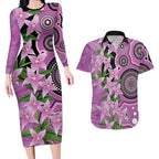 Australia Boronia Couples Matching Long Sleeve Bodycon Dress and Hawaiian Shirt Aussie Native Flowers Indigenous Art - Aussie Hoodie