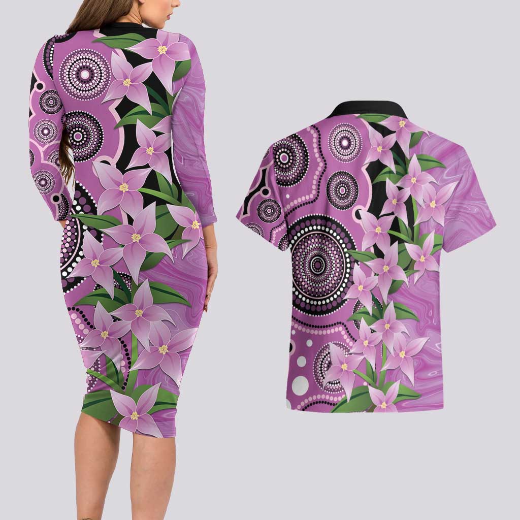 Australia Boronia Couples Matching Long Sleeve Bodycon Dress and Hawaiian Shirt Aussie Native Flowers Indigenous Art - Aussie Hoodie