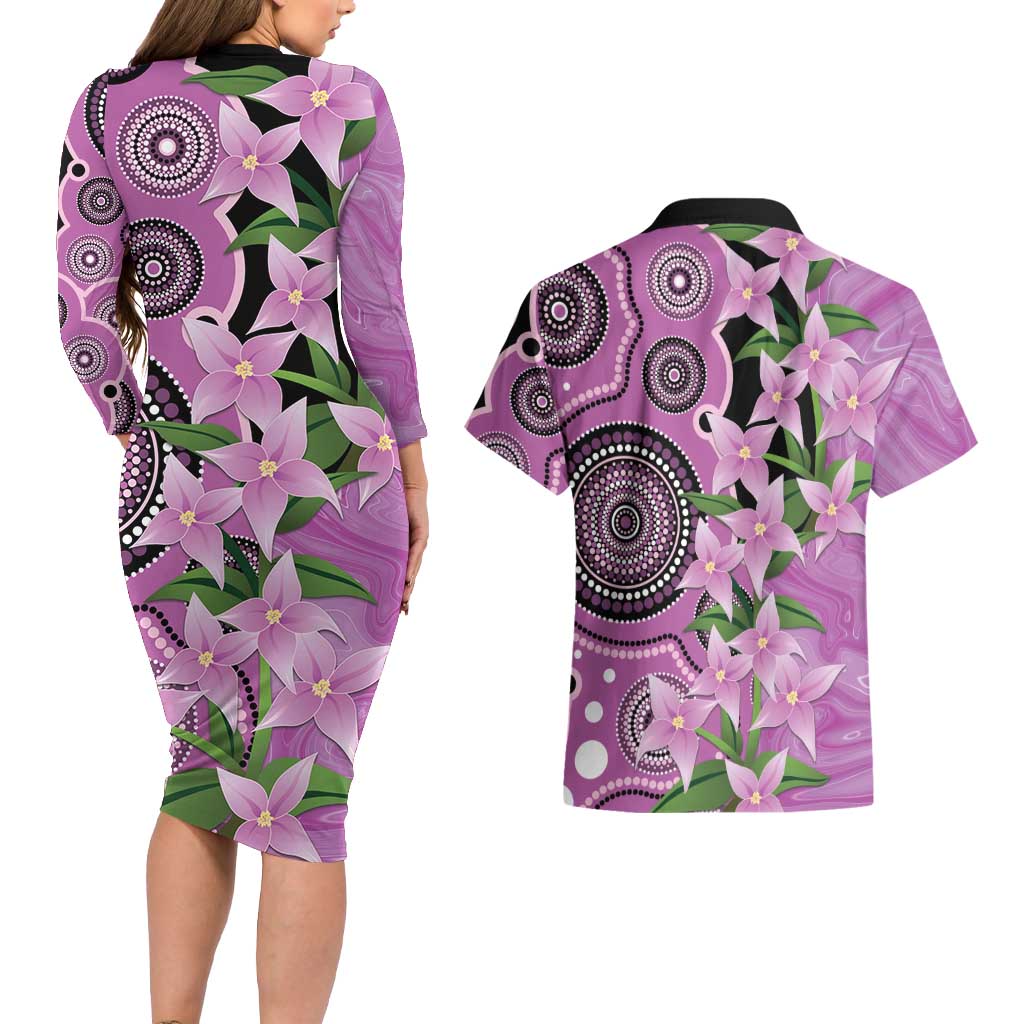 Australia Boronia Couples Matching Long Sleeve Bodycon Dress and Hawaiian Shirt Aussie Native Flowers Indigenous Art - Aussie Hoodie