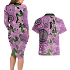 Australia Boronia Couples Matching Long Sleeve Bodycon Dress and Hawaiian Shirt Aussie Native Flowers Indigenous Art - Aussie Hoodie