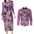 Australia Boronia Couples Matching Long Sleeve Bodycon Dress and Long Sleeve Button Shirt Aussie Native Flowers Indigenous Art - Aussie Hoodie