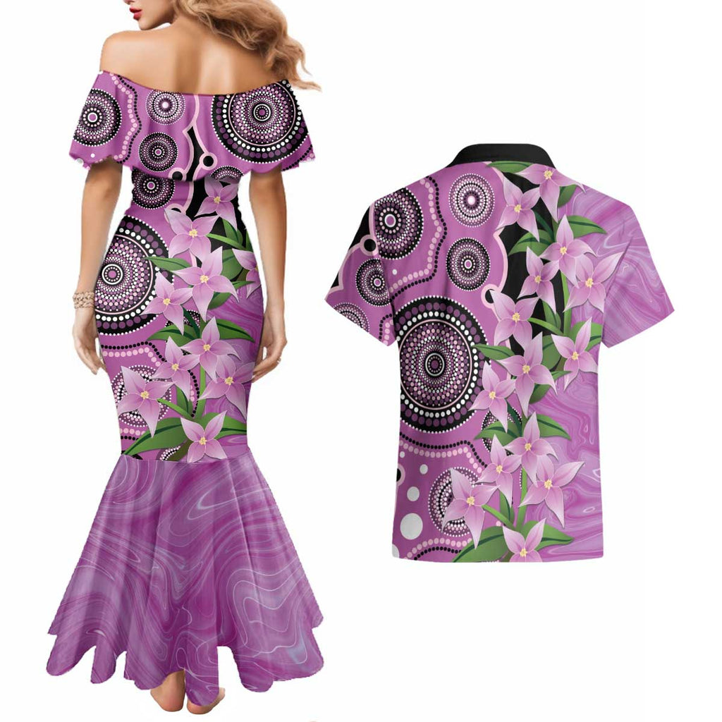 Australia Boronia Couples Matching Mermaid Dress and Hawaiian Shirt Aussie Native Flowers Indigenous Art - Aussie Hoodie