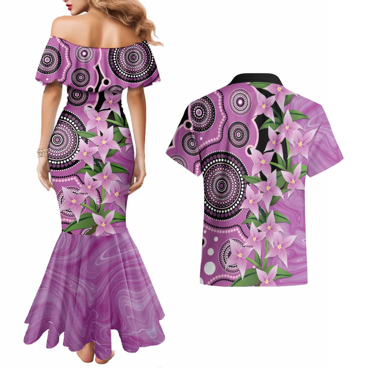 Australia Boronia Couples Matching Mermaid Dress and Hawaiian Shirt Aussie Native Flowers Indigenous Art - Aussie Hoodie