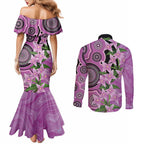 Australia Boronia Couples Matching Mermaid Dress and Long Sleeve Button Shirt Aussie Native Flowers Indigenous Art - Aussie Hoodie
