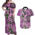 Australia Boronia Couples Matching Off Shoulder Maxi Dress and Hawaiian Shirt Aussie Native Flowers Indigenous Art - Aussie Hoodie