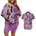 Australia Boronia Couples Matching Off Shoulder Short Dress and Hawaiian Shirt Aussie Native Flowers Indigenous Art - Aussie Hoodie