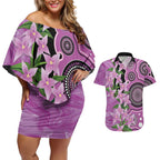 Australia Boronia Couples Matching Off Shoulder Short Dress and Hawaiian Shirt Aussie Native Flowers Indigenous Art - Aussie Hoodie