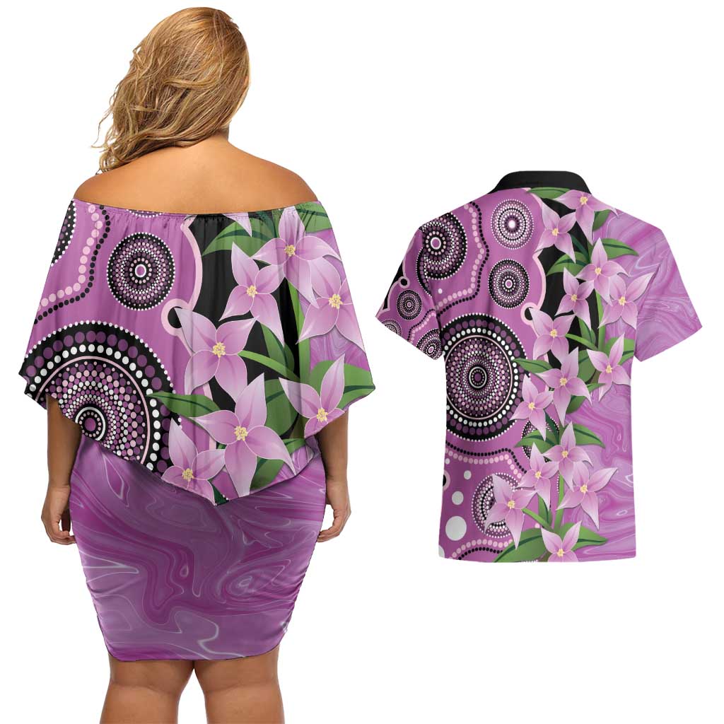 Australia Boronia Couples Matching Off Shoulder Short Dress and Hawaiian Shirt Aussie Native Flowers Indigenous Art - Aussie Hoodie