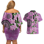 Australia Boronia Couples Matching Off Shoulder Short Dress and Hawaiian Shirt Aussie Native Flowers Indigenous Art - Aussie Hoodie