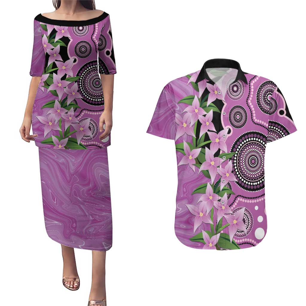 Australia Boronia Couples Matching Puletasi and Hawaiian Shirt Aussie Native Flowers Indigenous Art - Aussie Hoodie