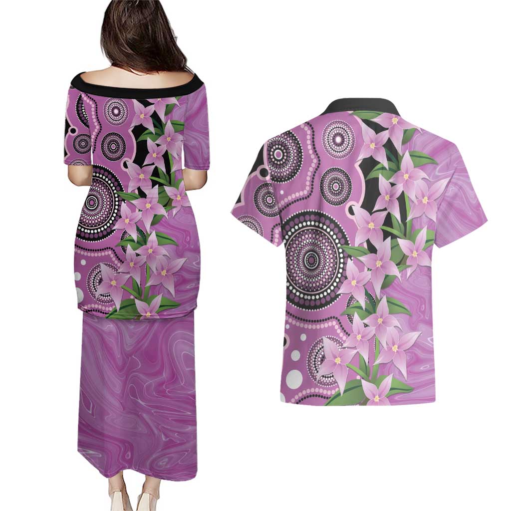 Australia Boronia Couples Matching Puletasi and Hawaiian Shirt Aussie Native Flowers Indigenous Art - Aussie Hoodie
