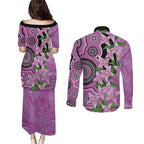 Australia Boronia Couples Matching Puletasi and Long Sleeve Button Shirt Aussie Native Flowers Indigenous Art - Aussie Hoodie