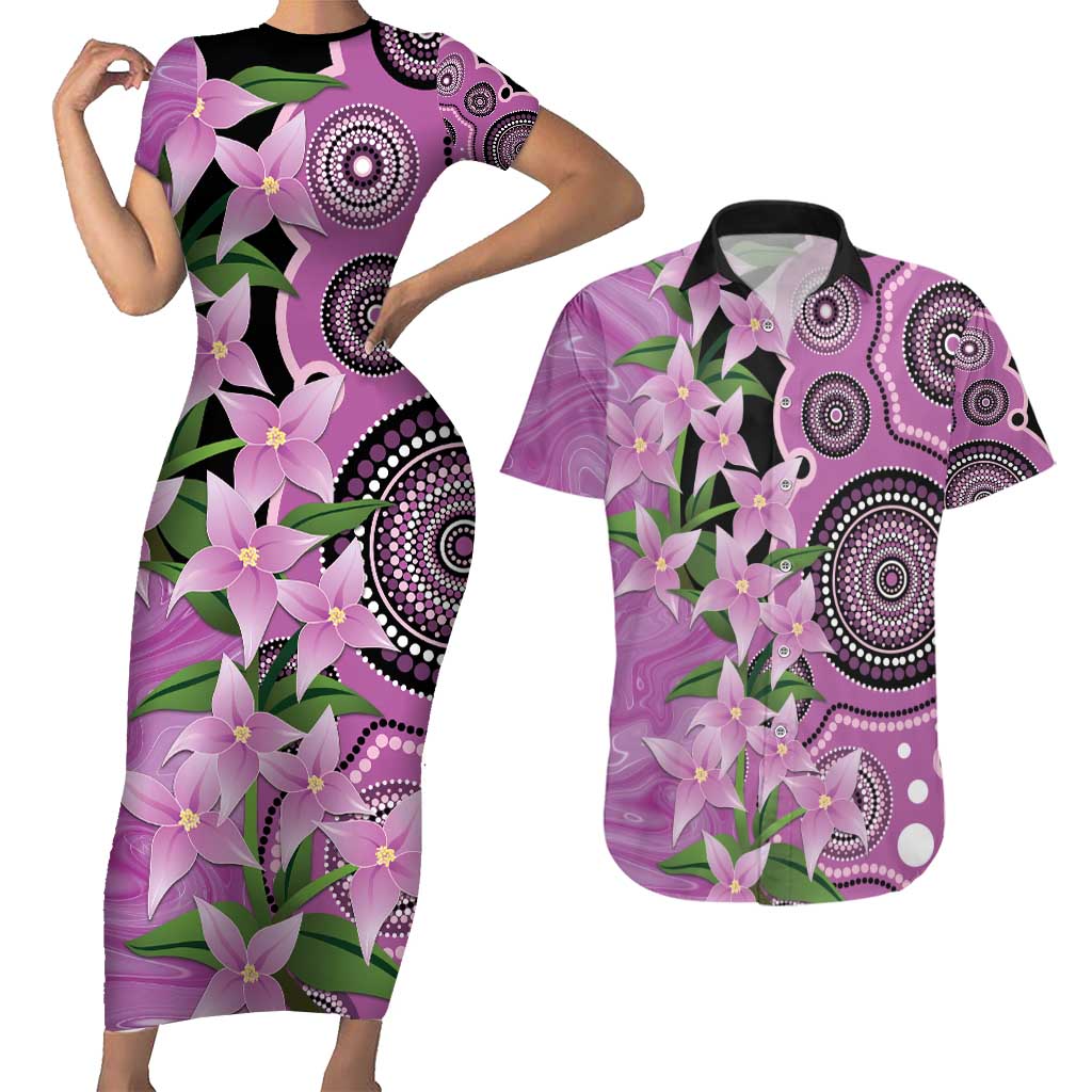 Australia Boronia Couples Matching Short Sleeve Bodycon Dress and Hawaiian Shirt Aussie Native Flowers Indigenous Art - Aussie Hoodie