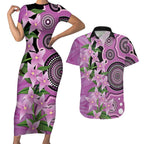Australia Boronia Couples Matching Short Sleeve Bodycon Dress and Hawaiian Shirt Aussie Native Flowers Indigenous Art - Aussie Hoodie