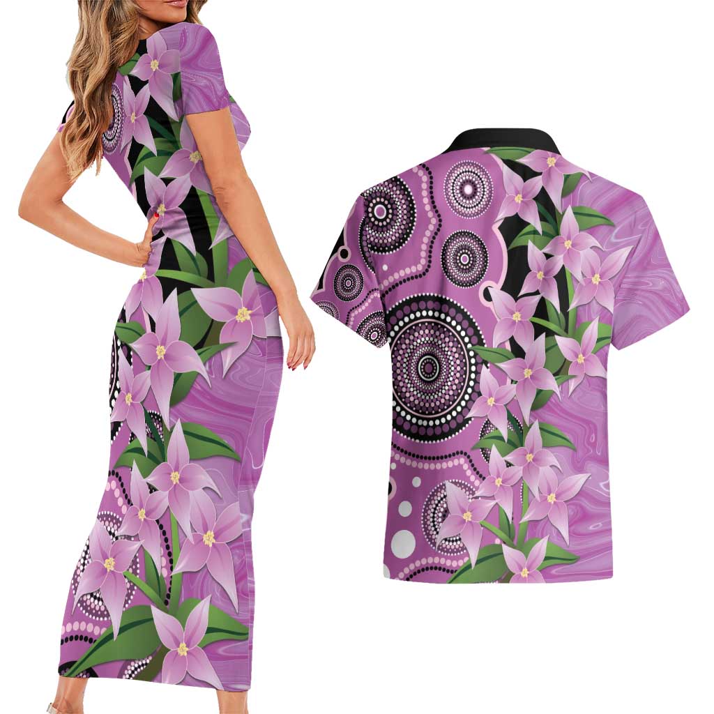 Australia Boronia Couples Matching Short Sleeve Bodycon Dress and Hawaiian Shirt Aussie Native Flowers Indigenous Art - Aussie Hoodie
