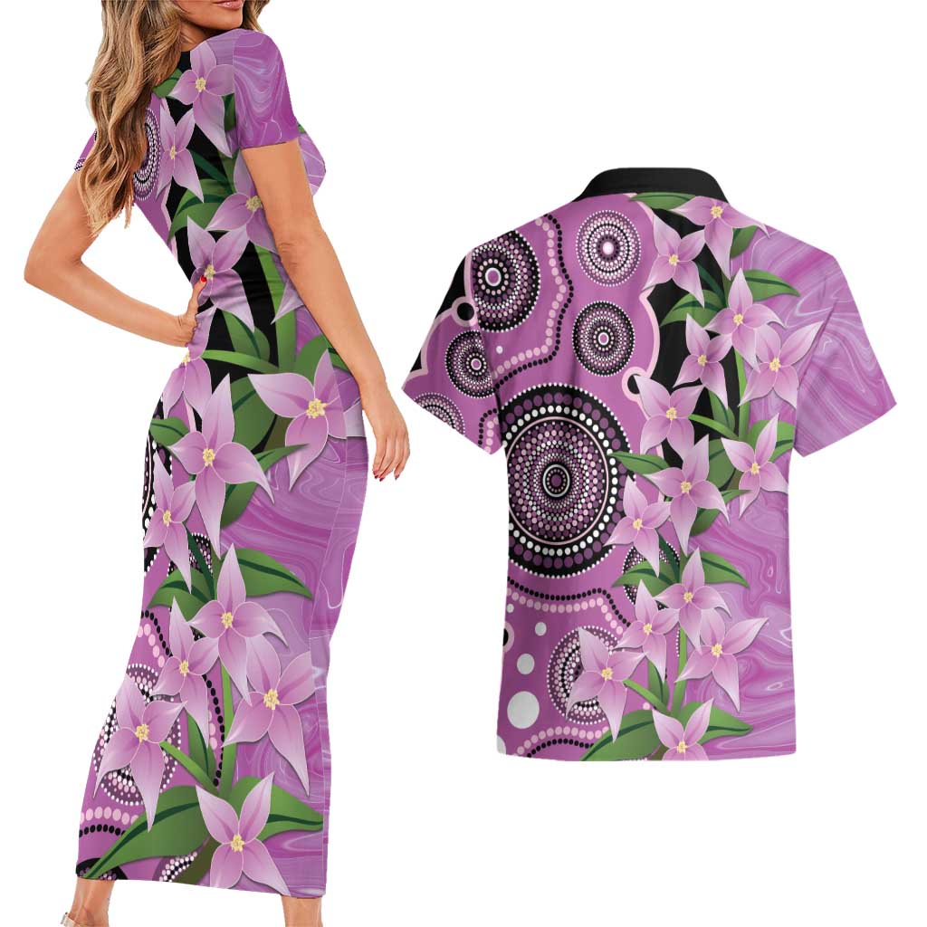 Australia Boronia Couples Matching Short Sleeve Bodycon Dress and Hawaiian Shirt Aussie Native Flowers Indigenous Art - Aussie Hoodie
