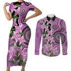 Australia Boronia Couples Matching Short Sleeve Bodycon Dress and Long Sleeve Button Shirt Aussie Native Flowers Indigenous Art - Aussie Hoodie
