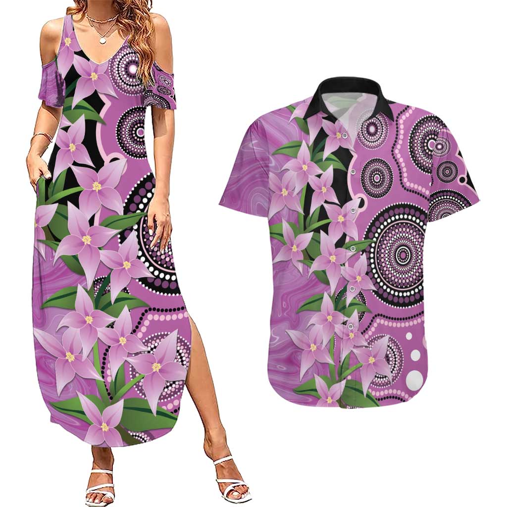 Australia Boronia Couples Matching Summer Maxi Dress and Hawaiian Shirt Aussie Native Flowers Indigenous Art - Aussie Hoodie