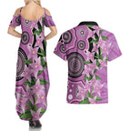 Australia Boronia Couples Matching Summer Maxi Dress and Hawaiian Shirt Aussie Native Flowers Indigenous Art - Aussie Hoodie