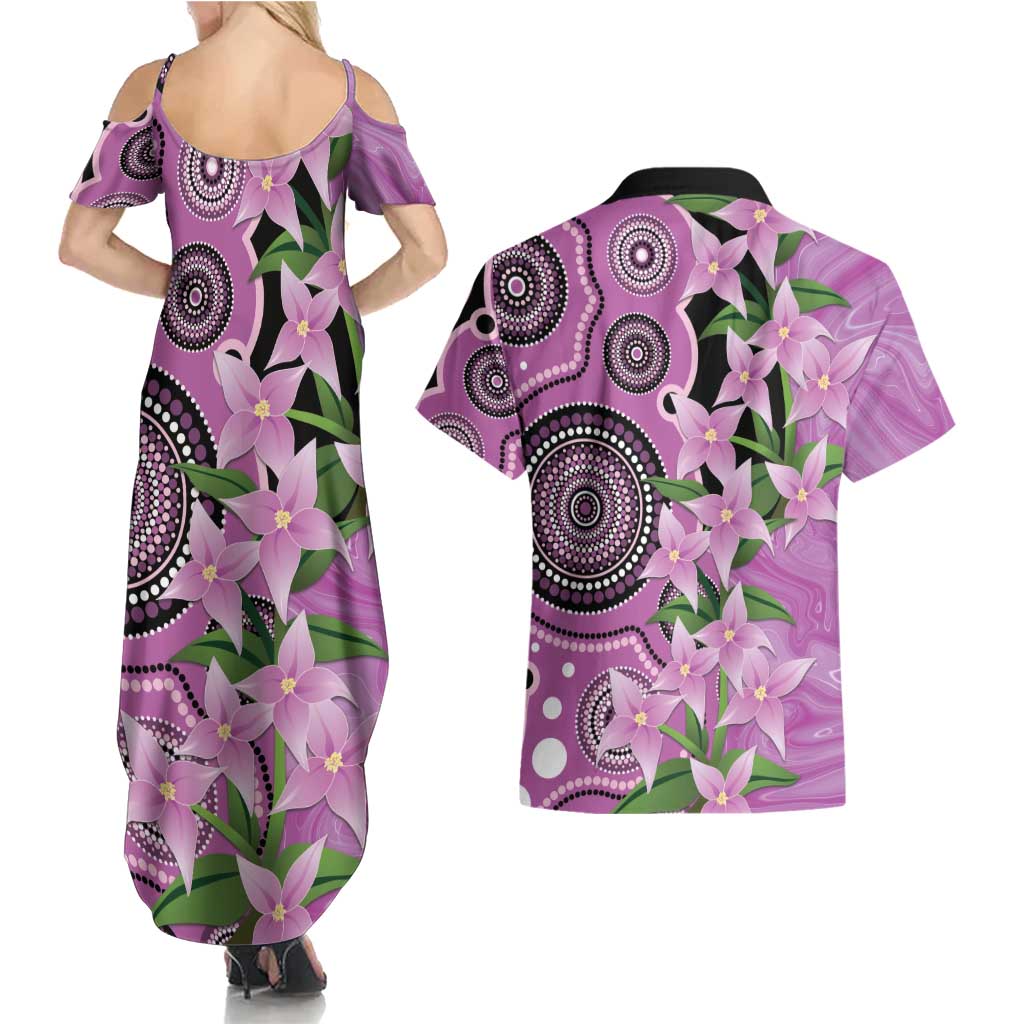 Australia Boronia Couples Matching Summer Maxi Dress and Hawaiian Shirt Aussie Native Flowers Indigenous Art - Aussie Hoodie