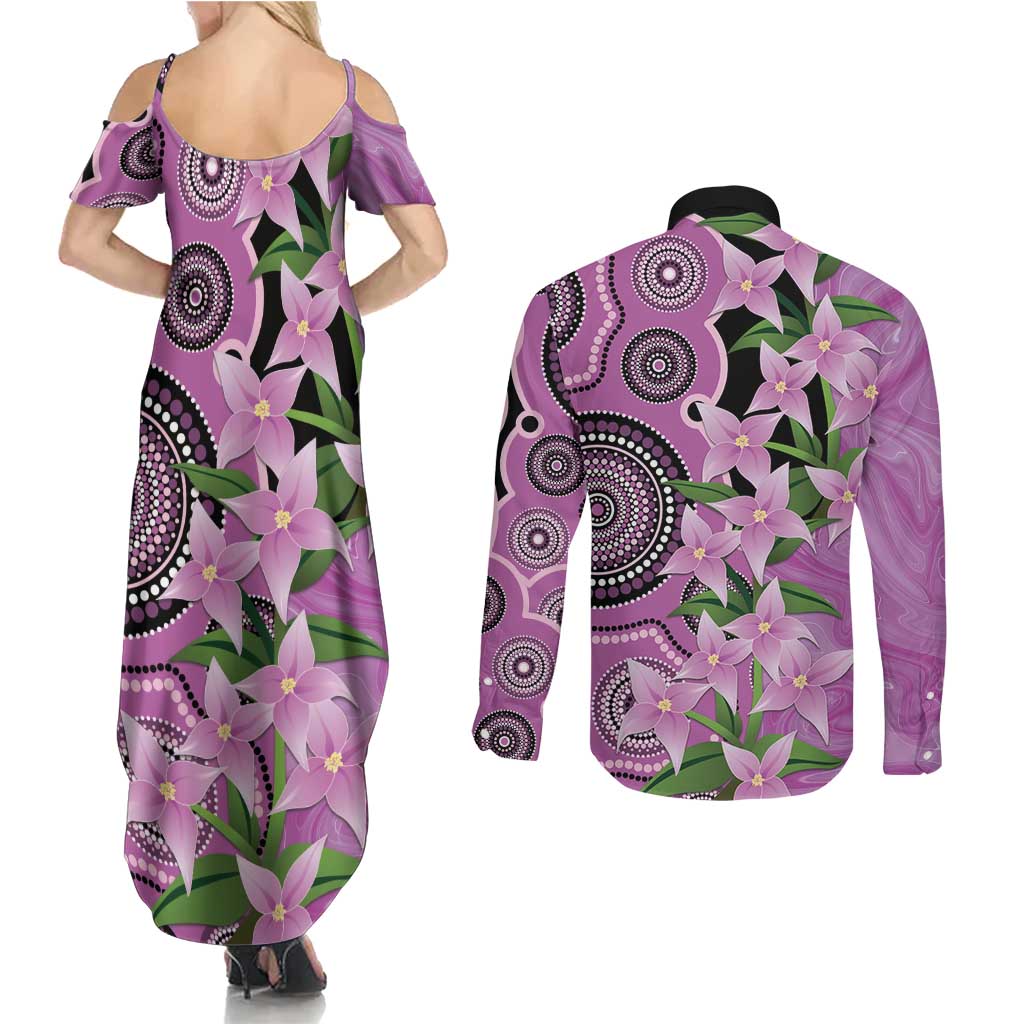 Australia Boronia Couples Matching Summer Maxi Dress and Long Sleeve Button Shirt Aussie Native Flowers Indigenous Art - Aussie Hoodie