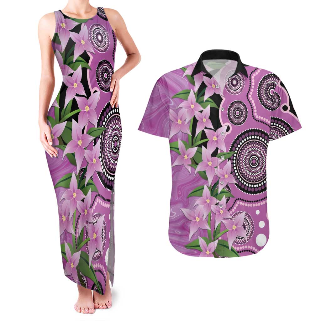 Australia Boronia Couples Matching Tank Maxi Dress and Hawaiian Shirt Aussie Native Flowers Indigenous Art - Aussie Hoodie
