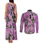 Australia Boronia Couples Matching Tank Maxi Dress and Long Sleeve Button Shirt Aussie Native Flowers Indigenous Art - Aussie Hoodie