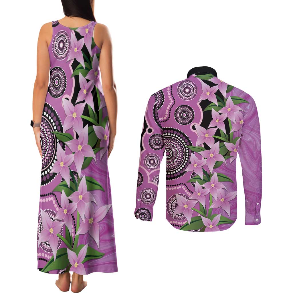 Australia Boronia Couples Matching Tank Maxi Dress and Long Sleeve Button Shirt Aussie Native Flowers Indigenous Art - Aussie Hoodie