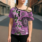 Australia Boronia Cross Shoulder Shirt Aussie Native Flowers Indigenous Art - Aussie Hoodie