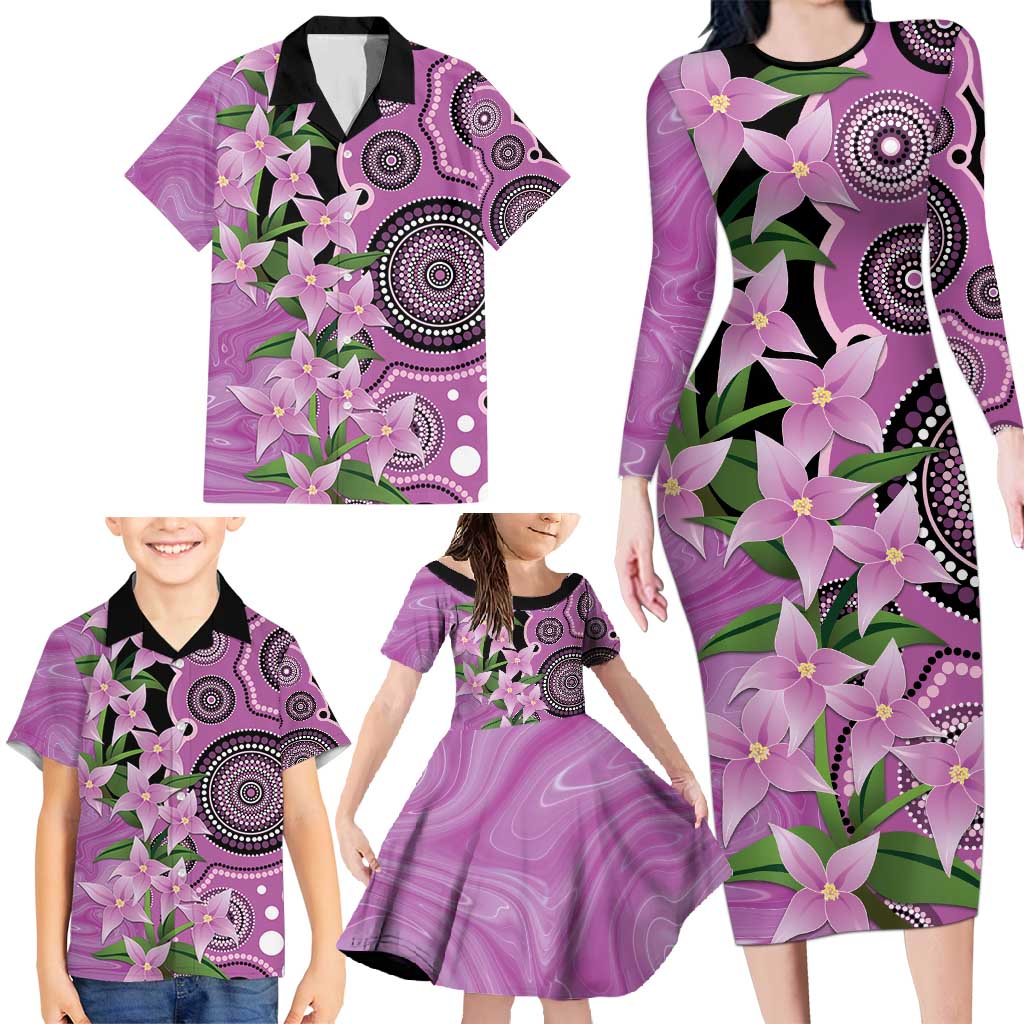 Australia Boronia Family Matching Long Sleeve Bodycon Dress and Hawaiian Shirt Aussie Native Flowers Indigenous Art - Aussie Hoodie