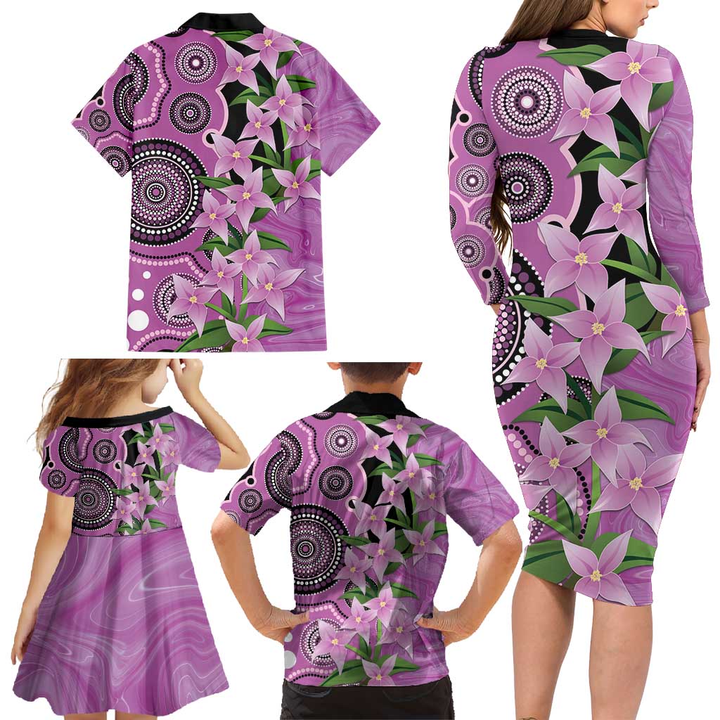 Australia Boronia Family Matching Long Sleeve Bodycon Dress and Hawaiian Shirt Aussie Native Flowers Indigenous Art - Aussie Hoodie