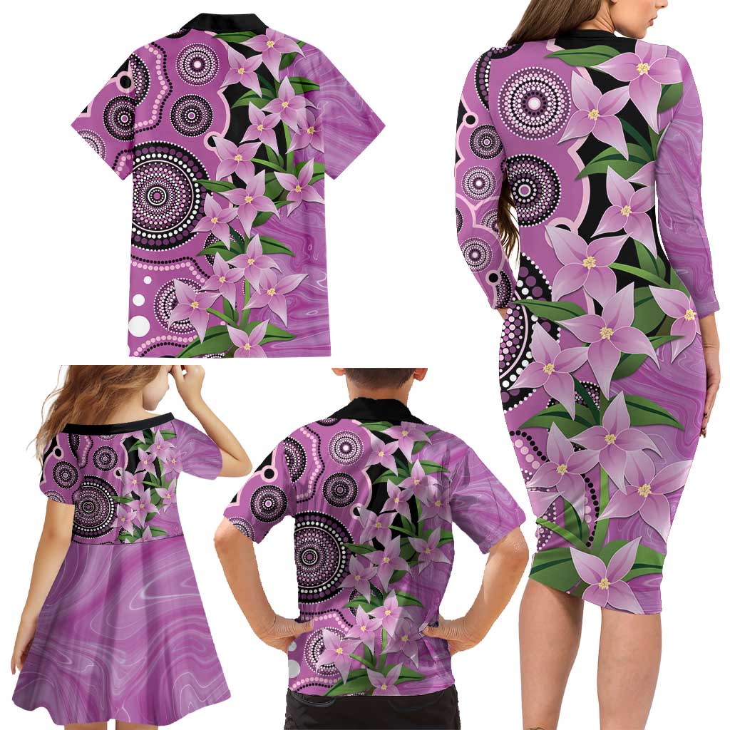 Australia Boronia Family Matching Long Sleeve Bodycon Dress and Hawaiian Shirt Aussie Native Flowers Indigenous Art - Aussie Hoodie