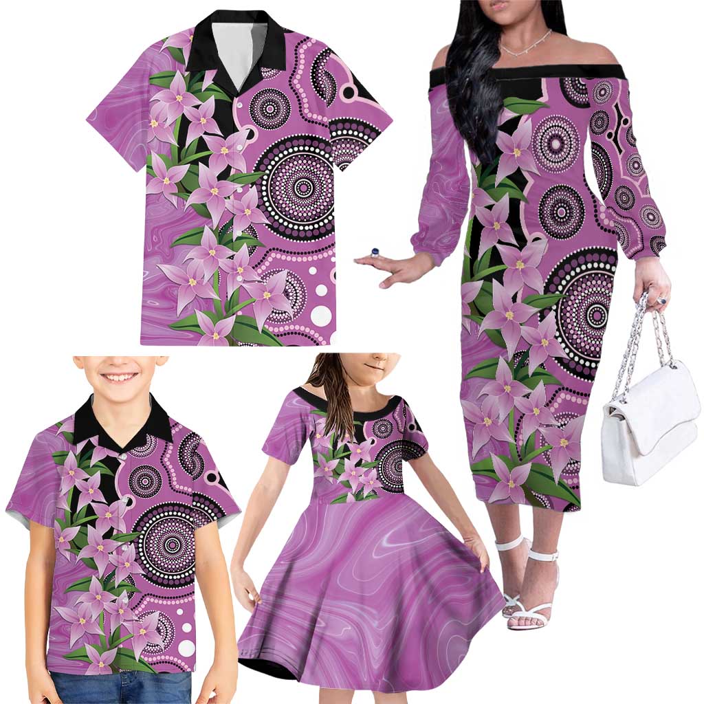 Australia Boronia Family Matching Off The Shoulder Long Sleeve Dress and Hawaiian Shirt Aussie Native Flowers Indigenous Art - Aussie Hoodie