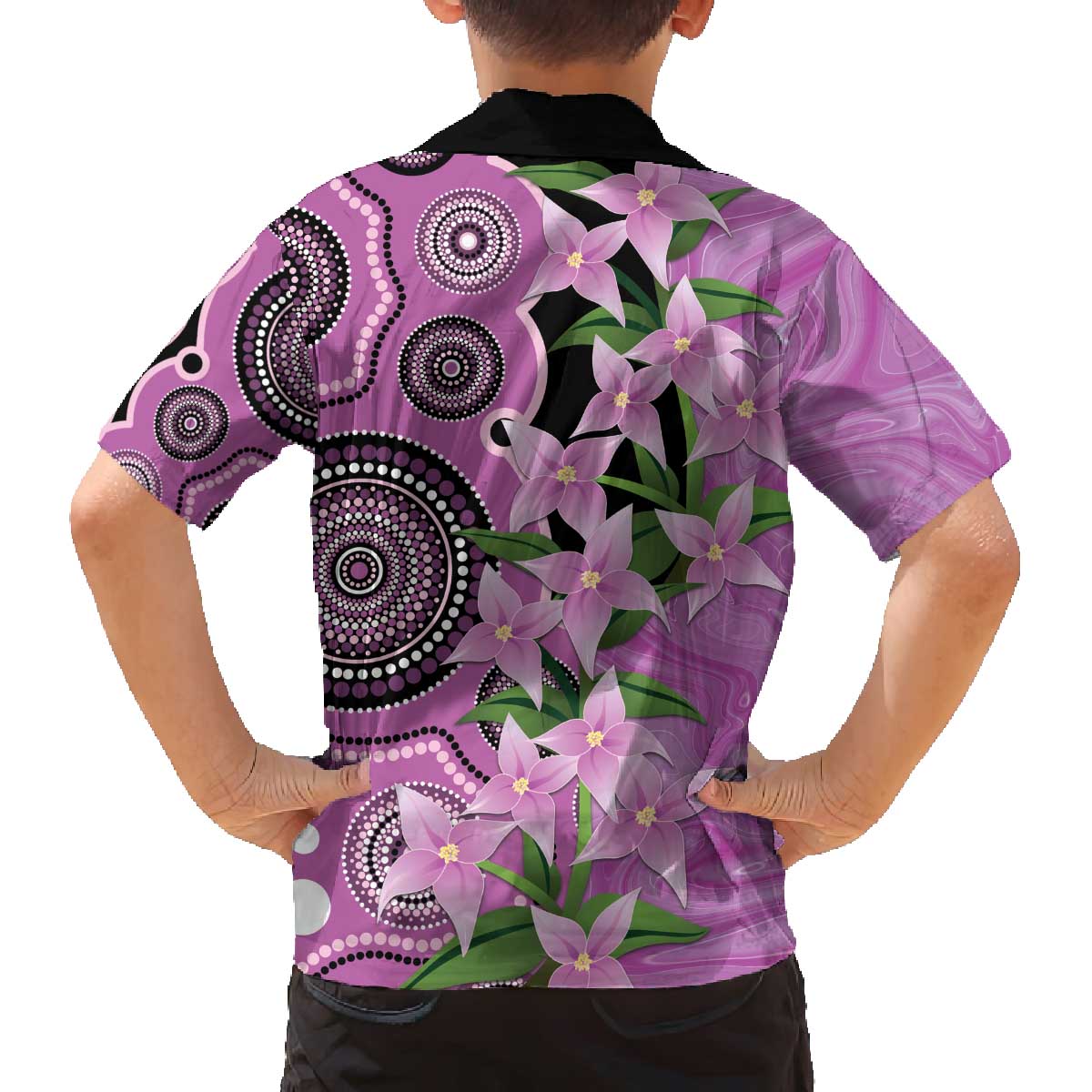 Australia Boronia Family Matching Off The Shoulder Long Sleeve Dress and Hawaiian Shirt Aussie Native Flowers Indigenous Art - Aussie Hoodie