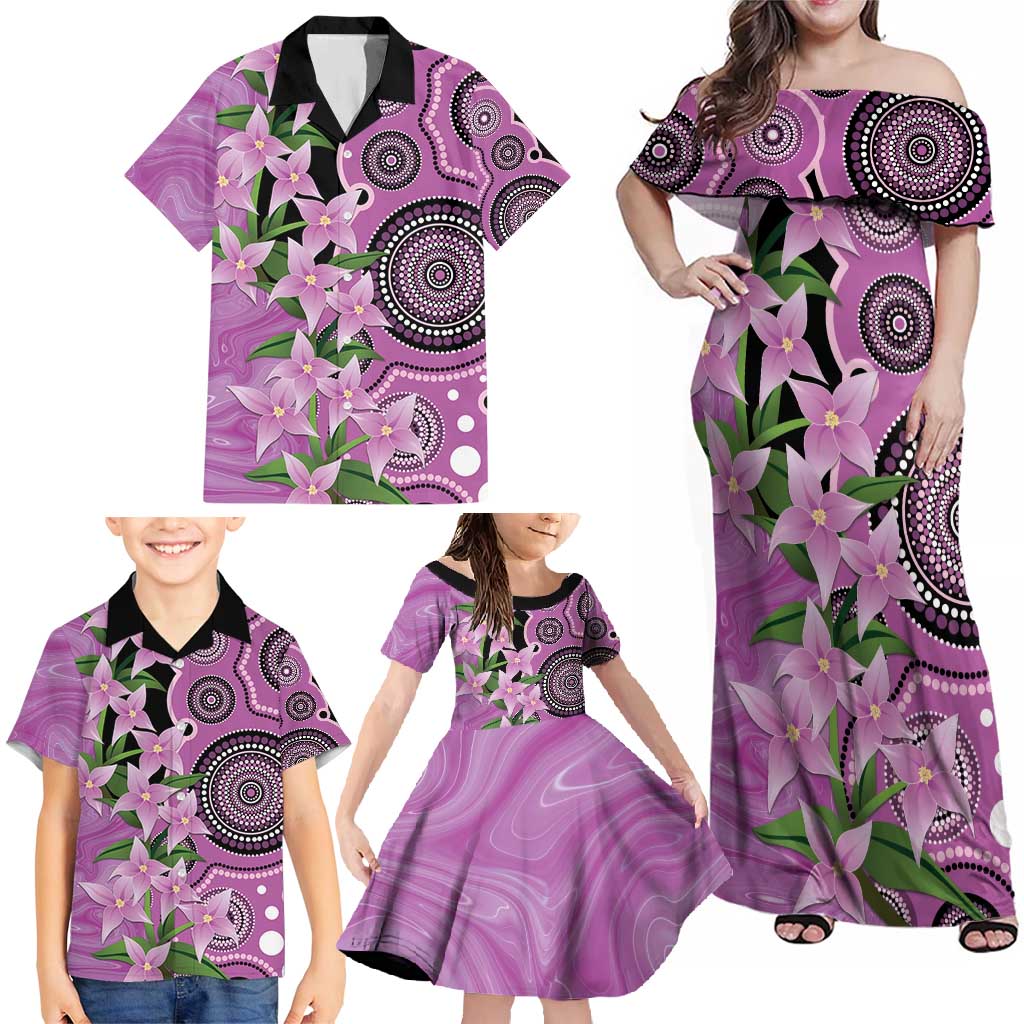 Australia Boronia Family Matching Off Shoulder Maxi Dress and Hawaiian Shirt Aussie Native Flowers Indigenous Art - Aussie Hoodie