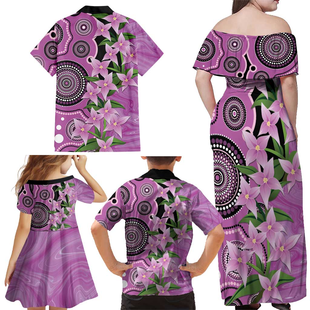 Australia Boronia Family Matching Off Shoulder Maxi Dress and Hawaiian Shirt Aussie Native Flowers Indigenous Art - Aussie Hoodie
