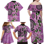 Australia Boronia Family Matching Off Shoulder Maxi Dress and Hawaiian Shirt Aussie Native Flowers Indigenous Art - Aussie Hoodie