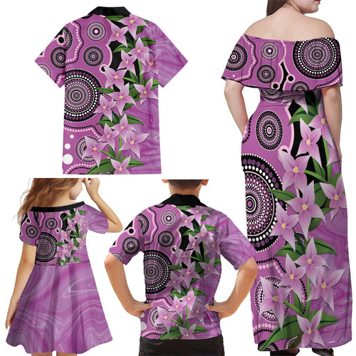 Australia Boronia Family Matching Off Shoulder Maxi Dress and Hawaiian Shirt Aussie Native Flowers Indigenous Art - Aussie Hoodie
