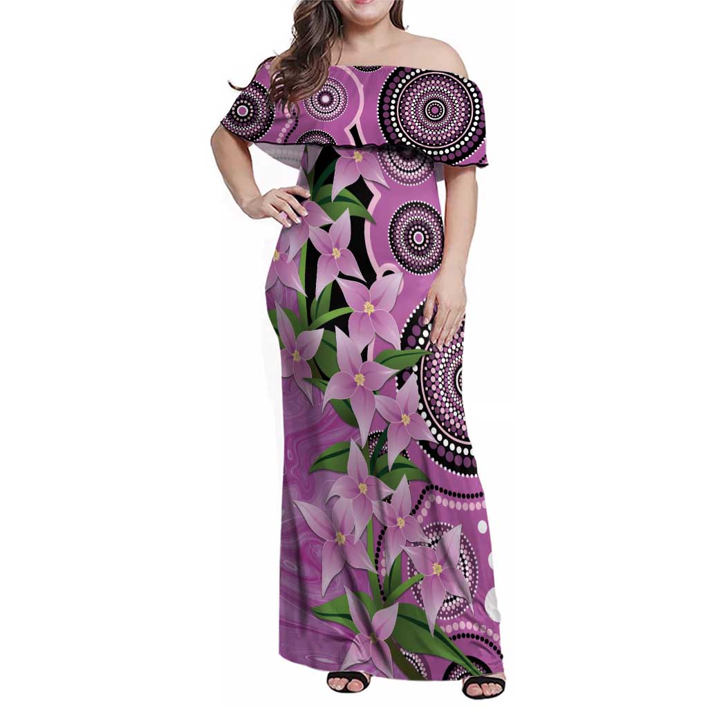 Australia Boronia Family Matching Off Shoulder Maxi Dress and Hawaiian Shirt Aussie Native Flowers Indigenous Art - Aussie Hoodie