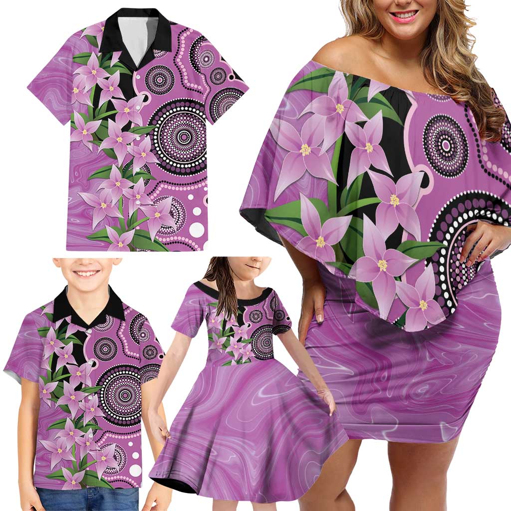 Australia Boronia Family Matching Off Shoulder Short Dress and Hawaiian Shirt Aussie Native Flowers Indigenous Art - Aussie Hoodie