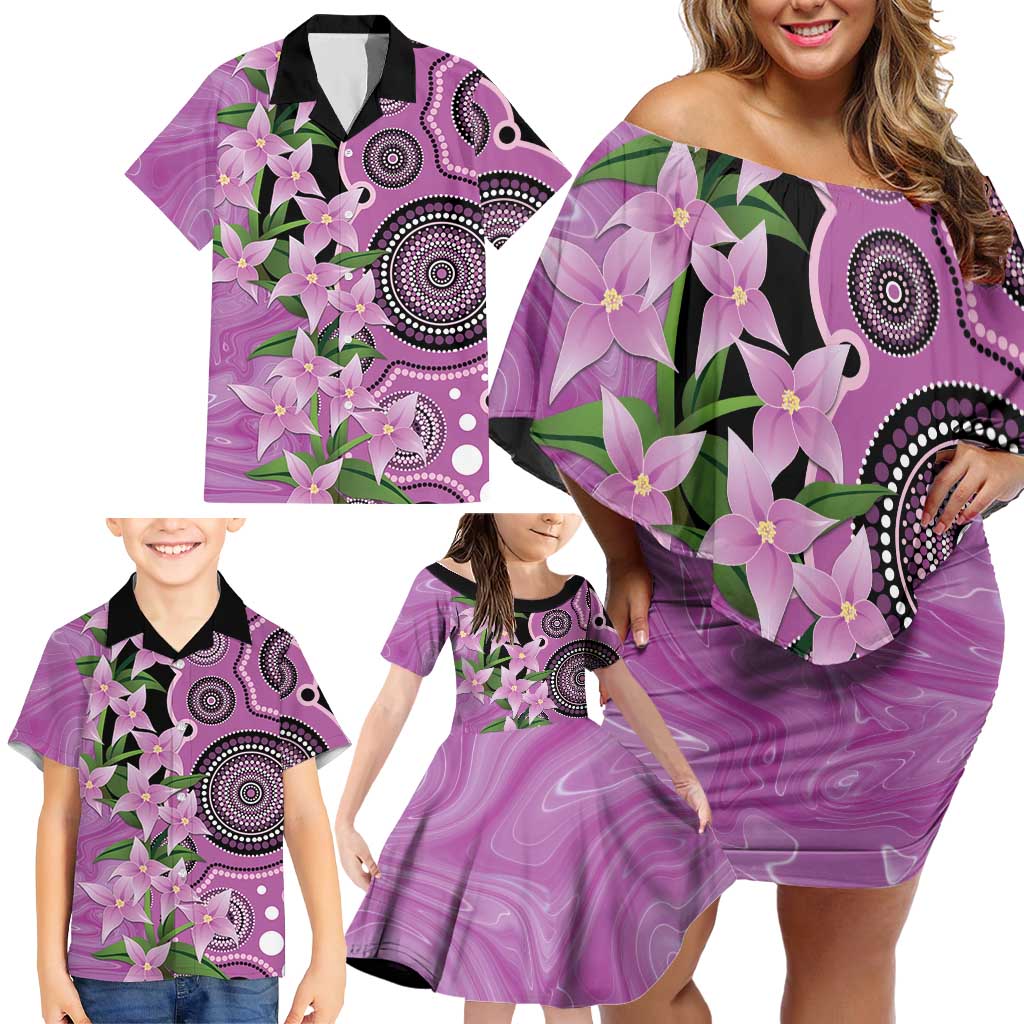 Australia Boronia Family Matching Off Shoulder Short Dress and Hawaiian Shirt Aussie Native Flowers Indigenous Art - Aussie Hoodie