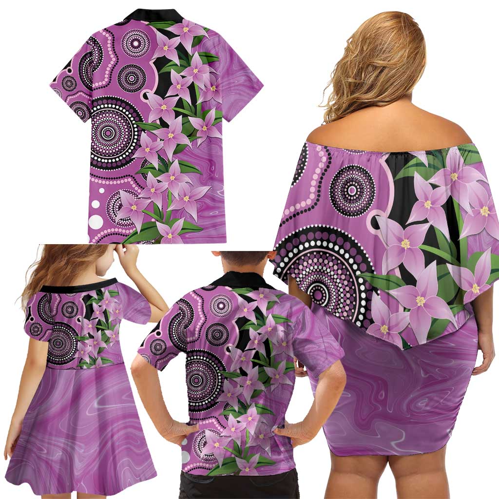 Australia Boronia Family Matching Off Shoulder Short Dress and Hawaiian Shirt Aussie Native Flowers Indigenous Art - Aussie Hoodie