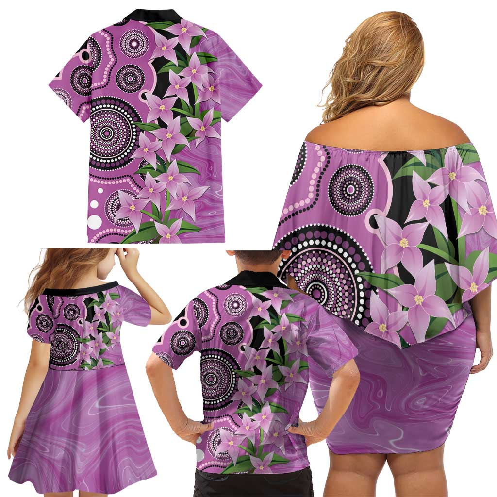 Australia Boronia Family Matching Off Shoulder Short Dress and Hawaiian Shirt Aussie Native Flowers Indigenous Art - Aussie Hoodie