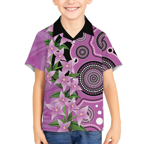 Australia Boronia Family Matching Off Shoulder Short Dress and Hawaiian Shirt Aussie Native Flowers Indigenous Art - Aussie Hoodie