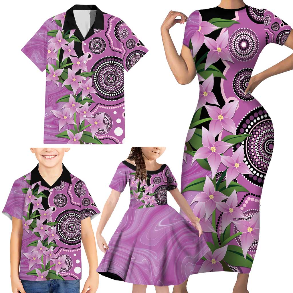 Australia Boronia Family Matching Short Sleeve Bodycon Dress and Hawaiian Shirt Aussie Native Flowers Indigenous Art - Aussie Hoodie