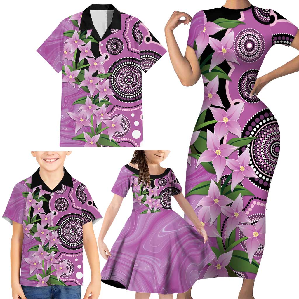 Australia Boronia Family Matching Short Sleeve Bodycon Dress and Hawaiian Shirt Aussie Native Flowers Indigenous Art - Aussie Hoodie