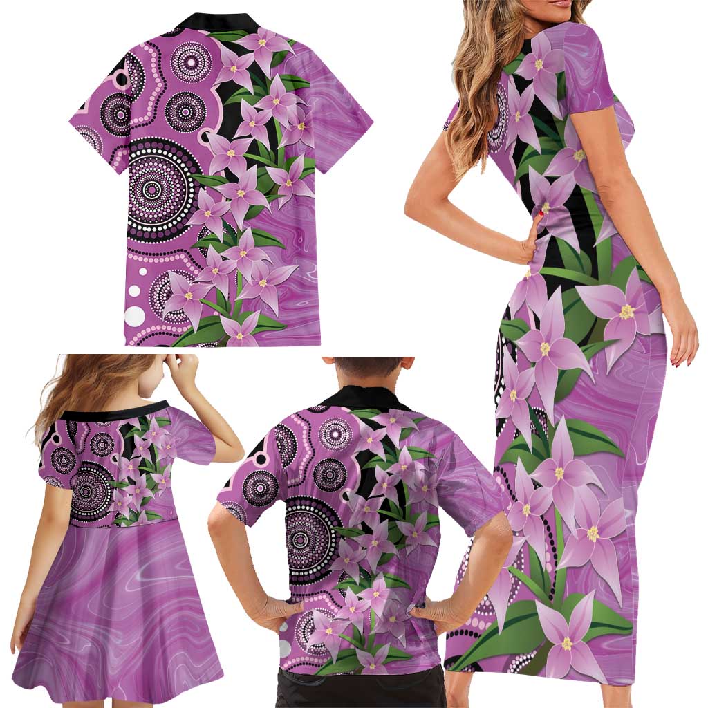 Australia Boronia Family Matching Short Sleeve Bodycon Dress and Hawaiian Shirt Aussie Native Flowers Indigenous Art - Aussie Hoodie