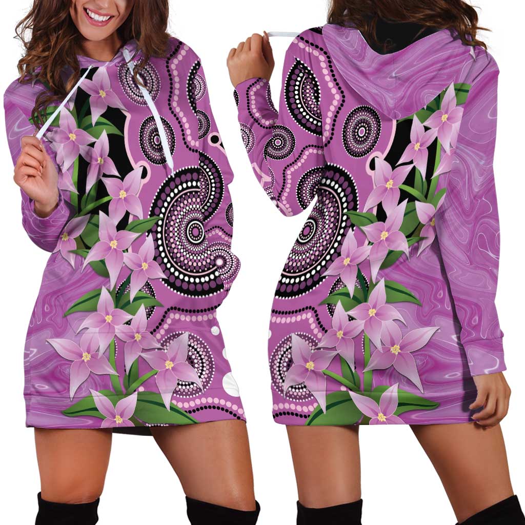 Australia Boronia Hoodie Dress Aussie Native Flowers Indigenous Art - Aussie Hoodie