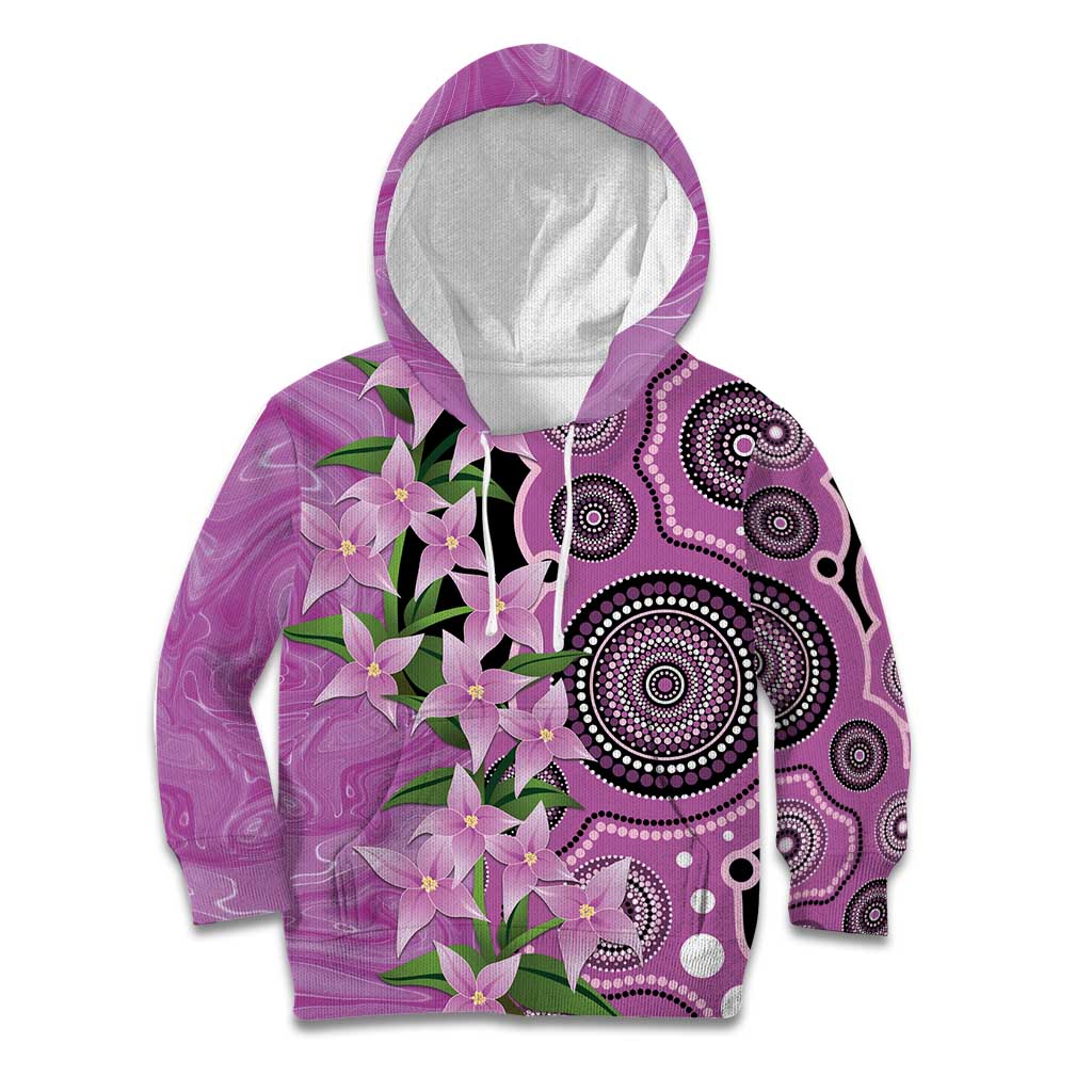 Australia Boronia Kid Hoodie Aussie Native Flowers Indigenous Art - Aussie Hoodie